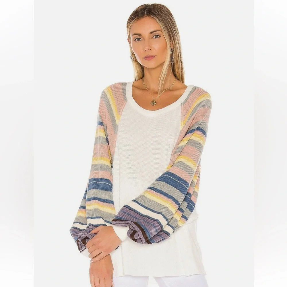 Free‎ People Rainbow Dreams Balloon-Sleeve Boho Top Size M
